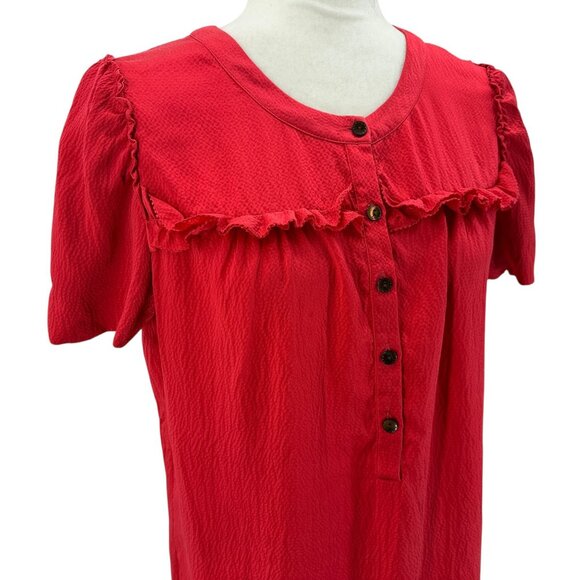J. Crew Womens 6 Top Silk Red Button Short Sleeve Ruffle Red Blouse - Picture 2 of 8
